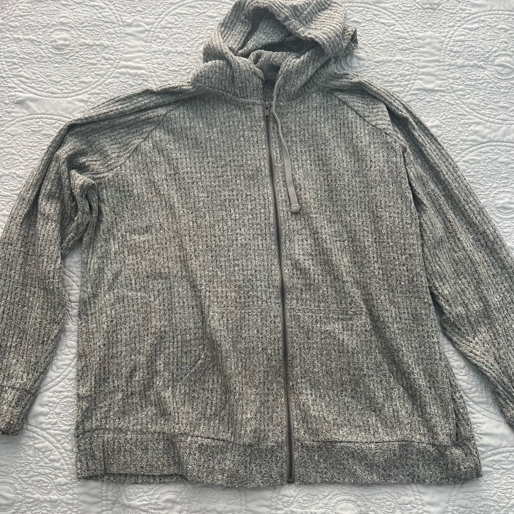 Gray Hooded Zip-Up Sweater